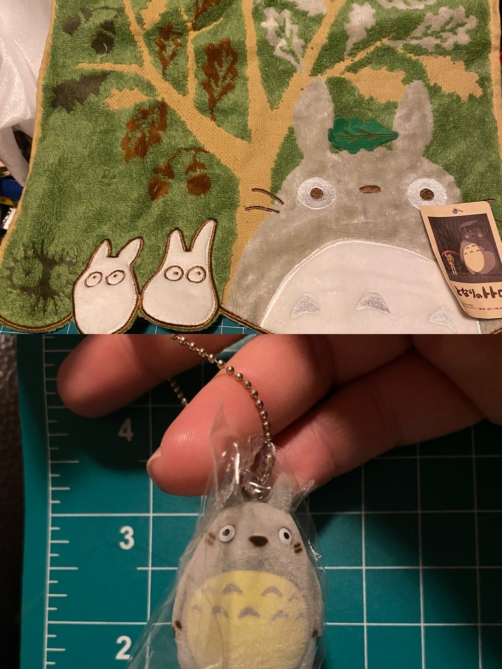 New Studio Ghibli Totoro Plush Keychain and Mini Towel Set - Green/Grey